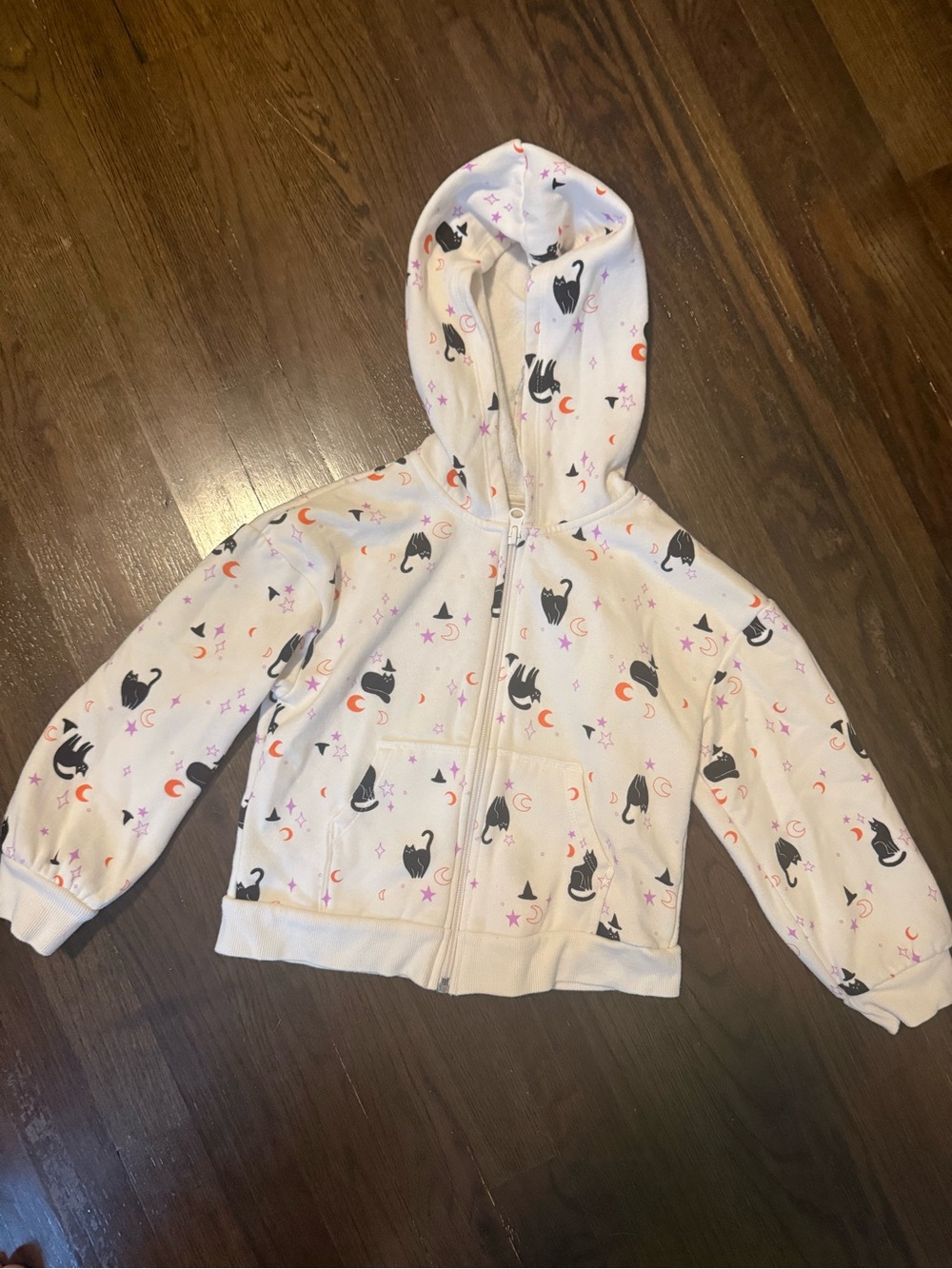 Halloween Zip-Up Hoodie with Black Cat Print- Size XS (4/5)